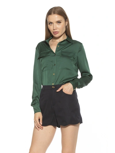 Alexia Admor Long Sleeve Button-up Shirt In Green