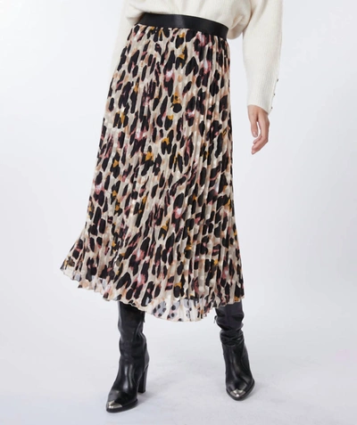 Esqualo Plisse Run Wild Skirt In Leopard Print In Beige