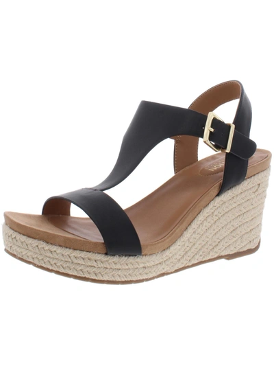 Kenneth Cole Reaction Card Womens Open Toe T-strap Espadrilles In Black Patent