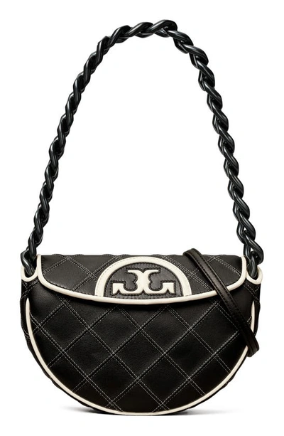 Tory Burch Mini Fleming Soft Crescent Bag In Black