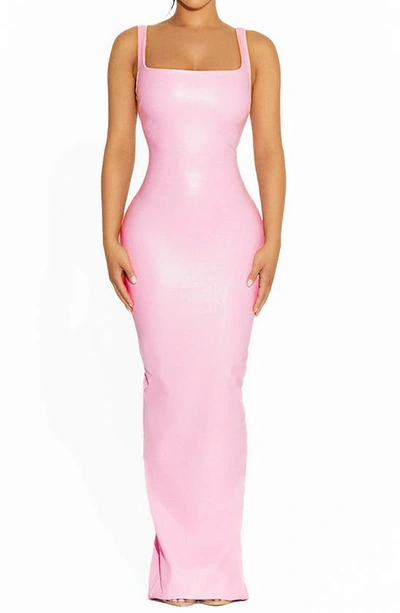 Naked Wardrobe All Faux It Faux Leather Maxi Dress In Pink