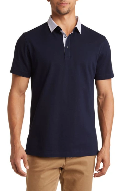 Lorenzo Uomo Trim Fit Stripe Collar Short Sleeve Polo In Navy