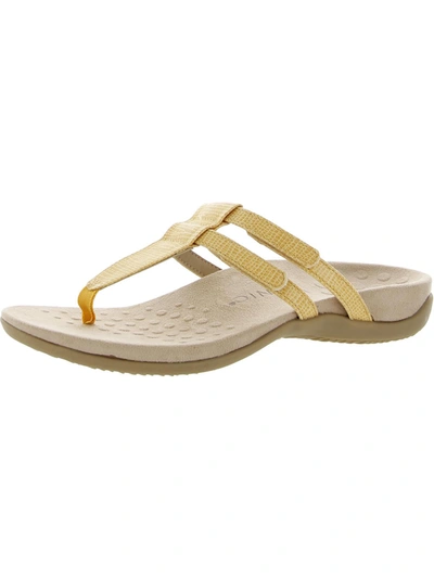 Vionic Elvia Womens Leather Thong Slide Sandals In Gold