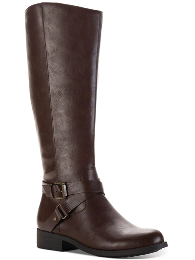 Style & Co Marliee Womens Faux Leather Wide Calf Motorcycle Boots In Brown