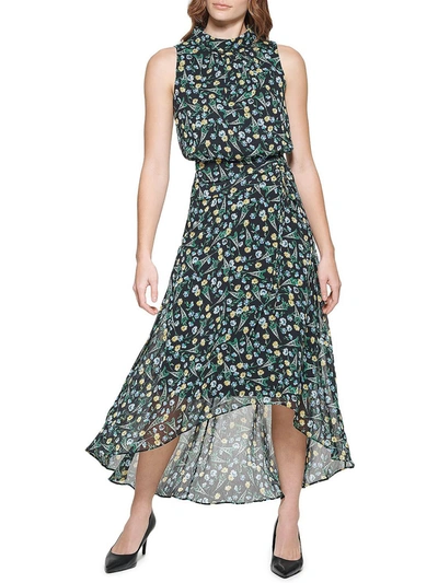 Karl Lagerfeld Womens Chiffon Mock Neck Maxi Dress In Green