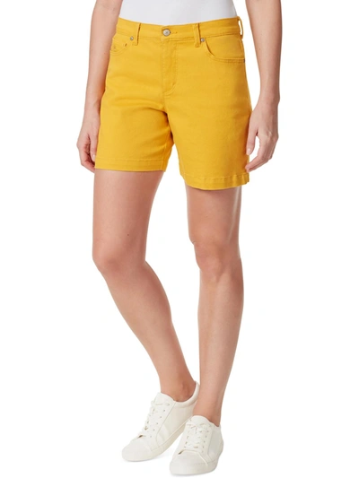 Gloria Vanderbilt Womens Slimming Split Hem Denim Shorts In Yellow