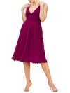 DRESS THE POPULATION ALICIA WOMENS CREPE LACE HEM FIT & FLARE DRESS