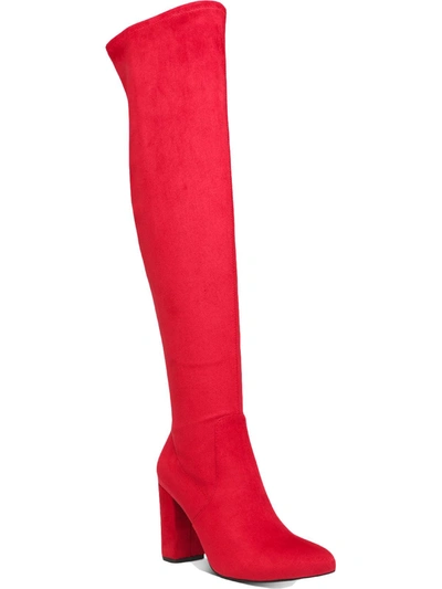 Wild Pair Bravy Womens Microsuede Block Heel Over-the-knee Boots In Red