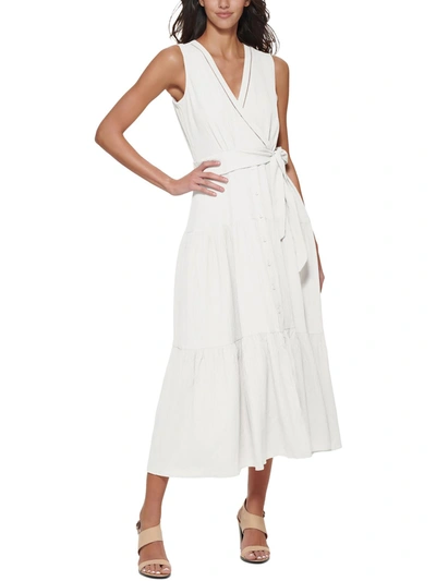 Calvin Klein Womens Textured V Neck Midi Dress In White