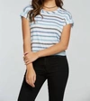 Chaser Rolled Drop Shoulder Tee In Ocean Ombre Stripe In White