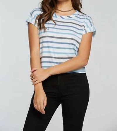 Chaser Rolled Drop Shoulder Tee In Ocean Ombre Stripe In White