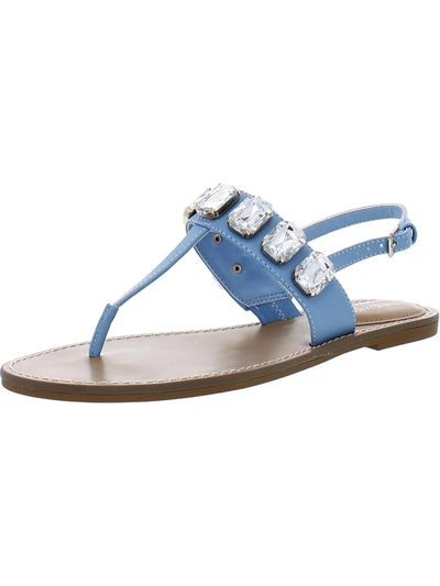 Nine West Coral Womens Faux Leather Rhinestone Slide Sandals In Blue