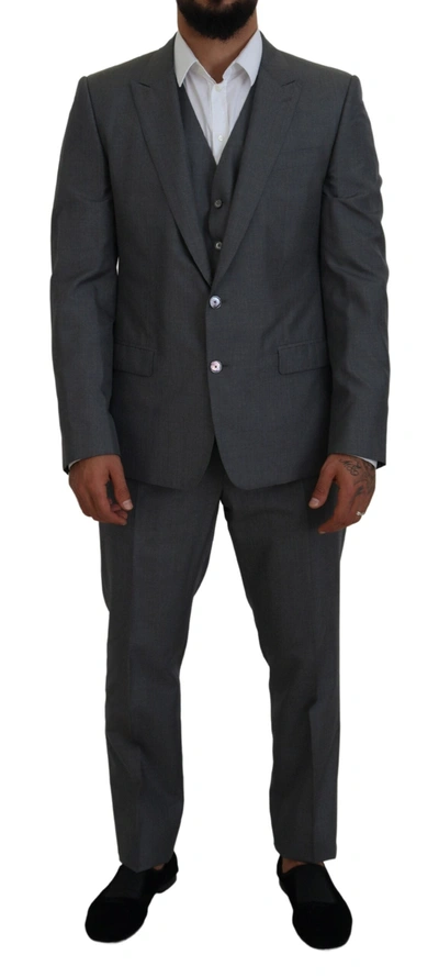 DOLCE & GABBANA DOLCE & GABBANA SLEEK SILVER MARTINI SLIM FIT THREE-PIECE MEN'S SUIT