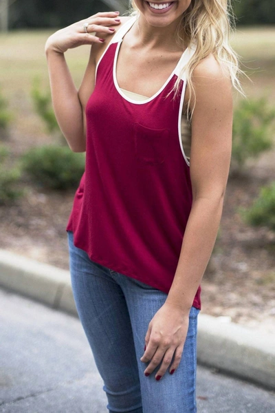 Glam Color Block Tank In Burgundy In Pink