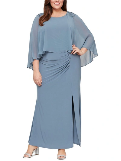 Slny Plus Womens Beaded Popover Evening Dress In Blue