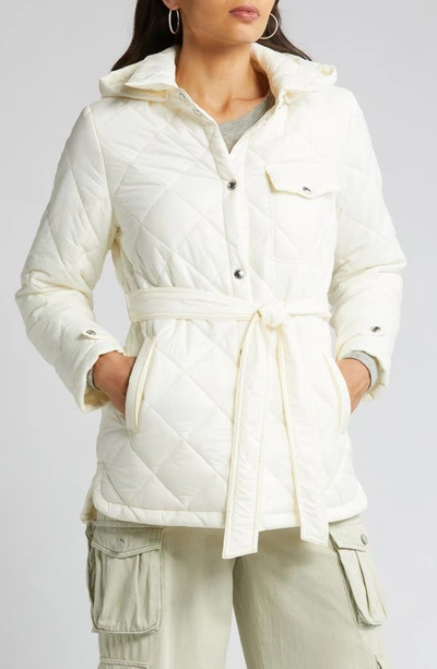 Sam Edelman Diamond Quilt Hooded Belted Shacket In White