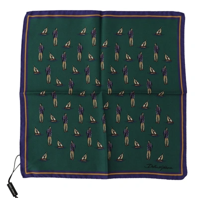 DOLCE & GABBANA DOLCE & GABBANA ELEGANT GREEN SILK MEN'S SQUARE MEN'S SCARF