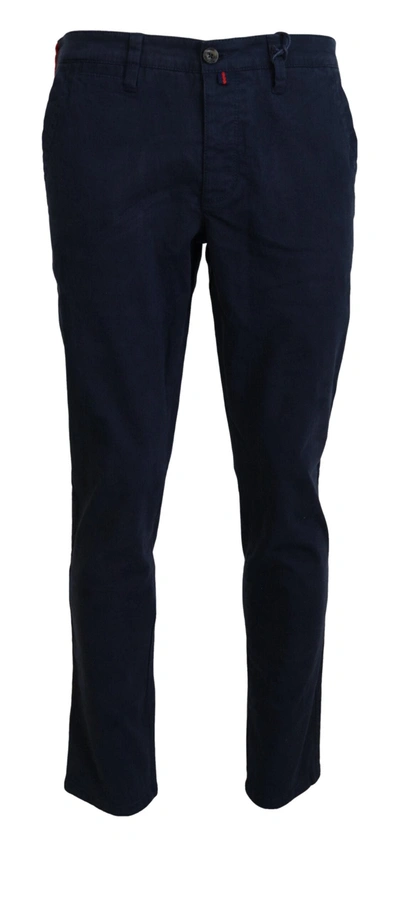 Domenico Tagliente Doico Tagliente Blue Cotton Straight Fit  Casual Dress Trousers