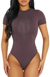 Naked Wardrobe The Nw Lovin' The Crew T-shirt Bodysuit In Espresso