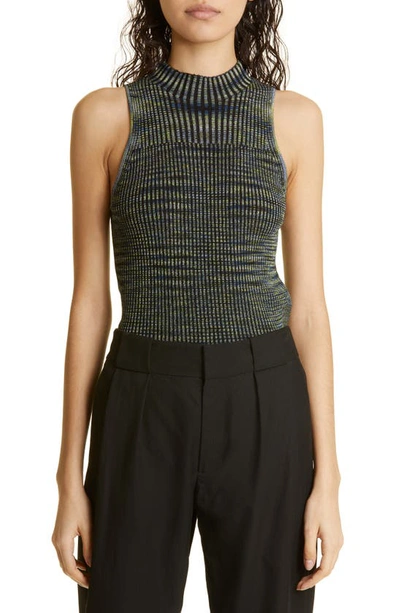 Proenza Schouler White Label Space Dye Ribbed-knit Top In Navy/ Lime/ Black