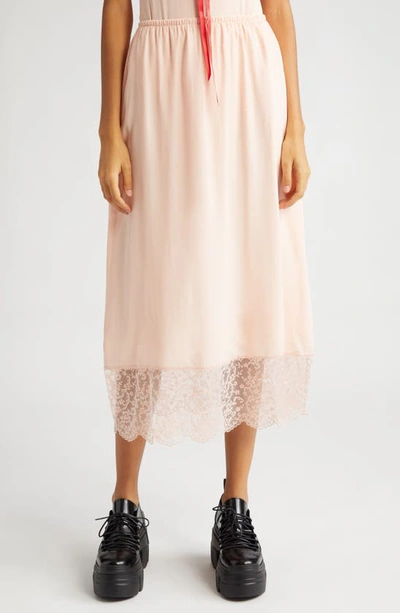 Simone Rocha Lace Trim Midi Slip Skirt In Peach