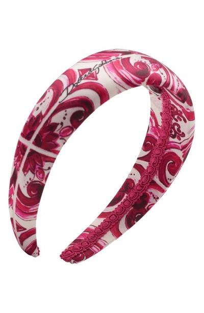 Dolce & Gabbana Kids' Majolica Print Padded Satin Headband In Red Multiprint