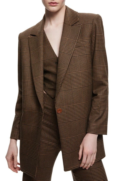 Alice And Olivia Colley Single-breasted Checked Blazer In Camel Black
