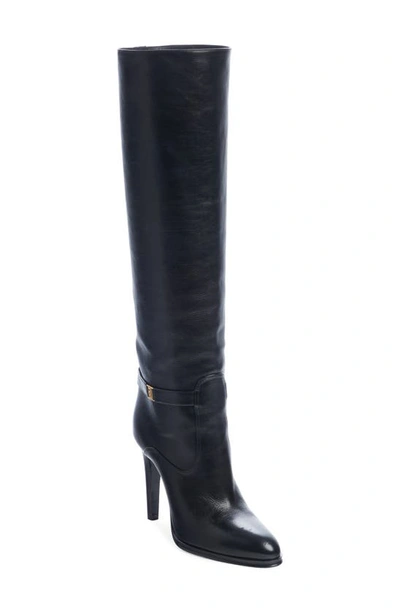 Saint Laurent Diane Leather Buckle Knee Boots In Black