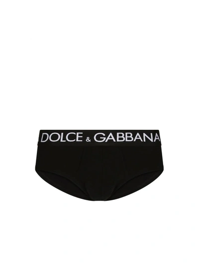 Dolce & Gabbana Logo-print Stretch-cotton Briefs In Black