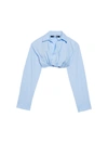 Jacquemus Ruched Tucked In Cropped Long Sleeve Shirt In Blue