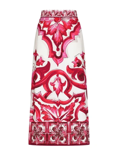 Dolce & Gabbana Majolica-print Maxi Skirt In Pink & Purple