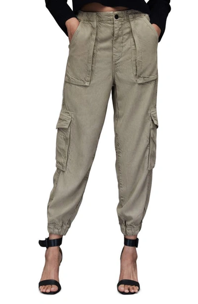 Allsaints Womens Washed Olive G Frieda Tapered-leg High-rise Woven Cargo Trousers