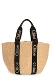 Chloé Woody Logo Embroidered Top-handle Bag In Black-beige 1
