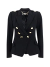 Elisabetta Franchi Double-breasted Black Jacket With Flap Pockets In Black