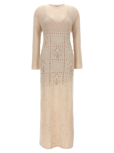 Twinset Embroidery Long Knit Dress Dresses White In Chantilly