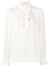 Stella Mccartney High Neck Silk Ruffle Blouse In Neutrals