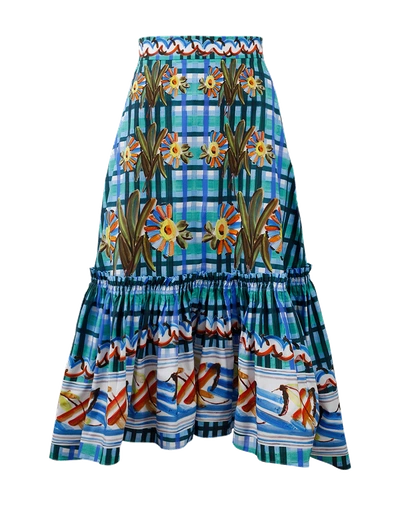 Peter Pilotto Embroidered Cotton Midi Skirt, Blue