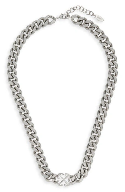Off-white Arrows Curb Chain Necklace In Silver