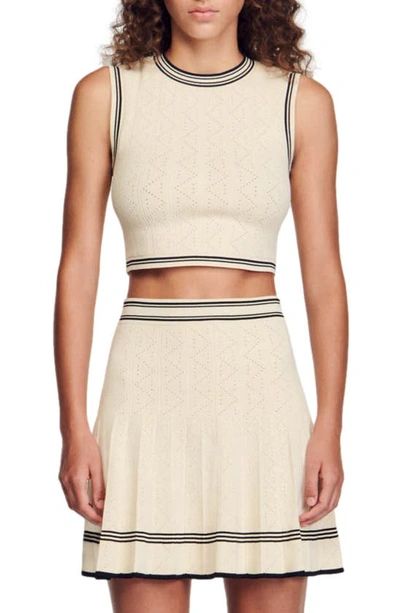 Sandro Poisson Crop Sleeveless Sweater In Natural