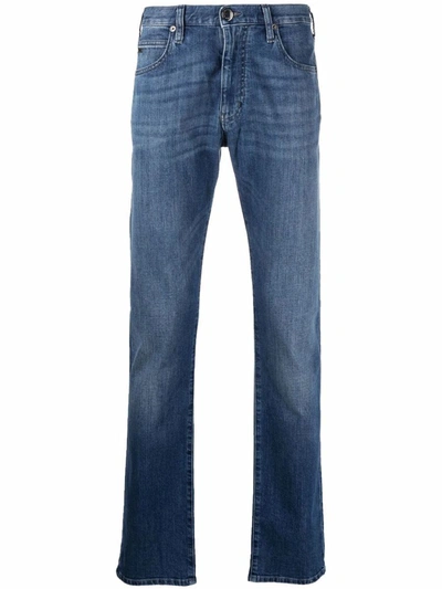 Emporio Armani Low Rise Slim Cut Denim Jeans In Blue
