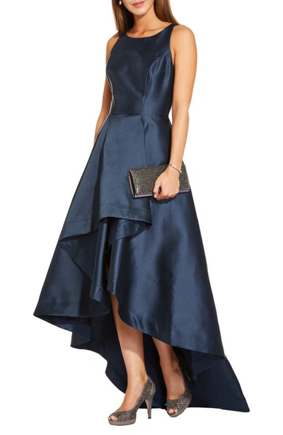 Adrianna Papell Mikado High/low Sleeveless Gown In Midnight