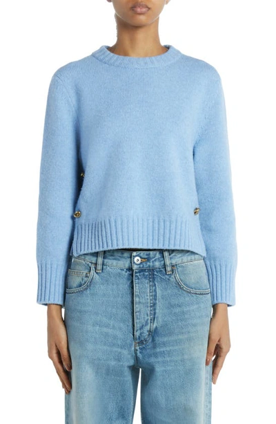 Bottega Veneta Felted Wool Knit Sweater With Side Buttons In Sky Blue