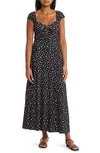 Loveappella Tie Front Cap Sleeve Midi A-line Dress In Black/ Ivory