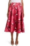 Valentino Rose-print Flared Midi Skirt In Milk/ Rosso