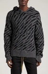 Rhude Zebra Stripe Wool & Cashmere Sweater Hoodie In Black/ Charcoal