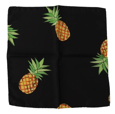 Dolce & Gabbana Black Pineapple Printed Square Handkerchief  Scarf