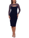 BETSY & ADAM WOMENS EMBELLISHED MESH COCKTAIL AND PARTY DRESS