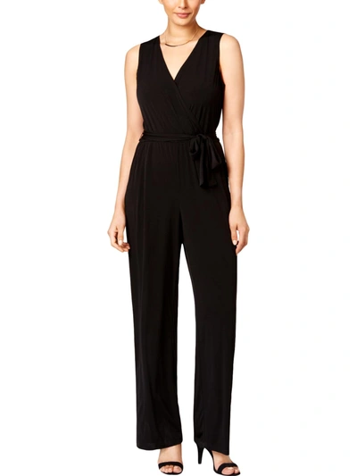 NY COLLECTION PETITES WOMENS MATTE JERSEY V-NECK JUMPSUIT