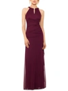 Betsy & Adam Petite Ruched Embellished Gown In Red
