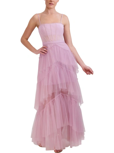 Bcbgmaxazria Oly Tiered Ruffle Tulle Evening Gown In Bridal Rose